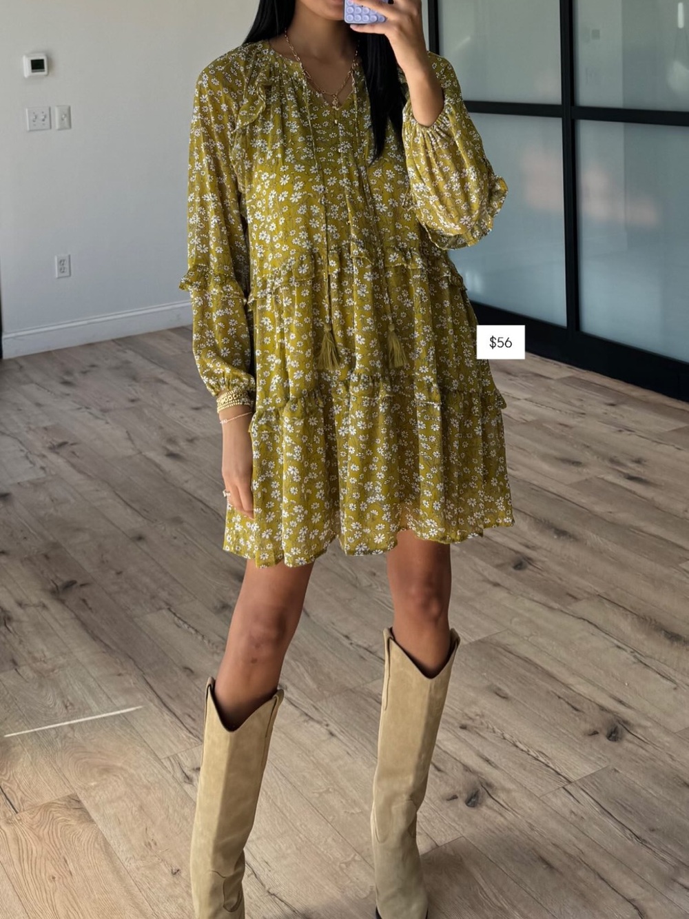 Daisy flutter dress in golden olive